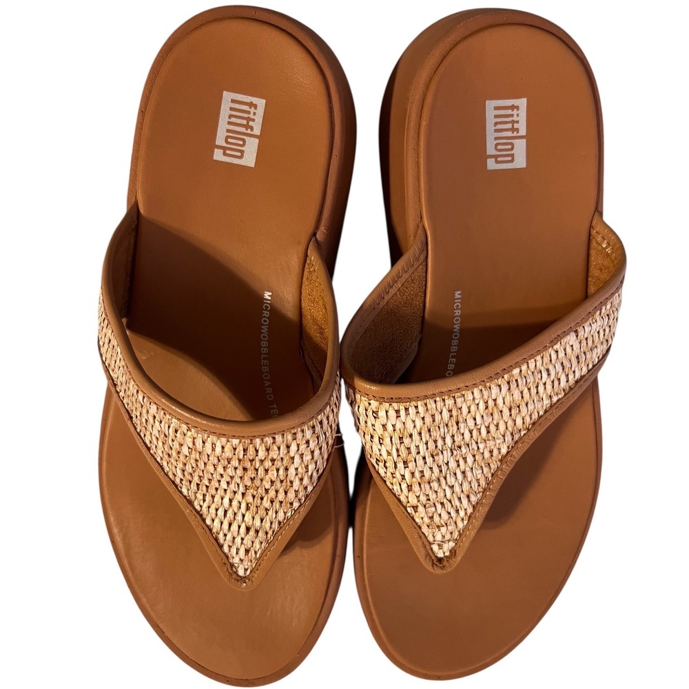 FitFlop Microwobbleboard Raffia Slide Sandals Tan Womens US 8 EU 39 - Picture 3 of 6
